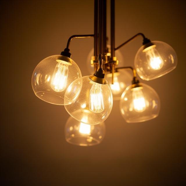 Lampadario di design in ottone e vetro soffiato della collezione Luce.